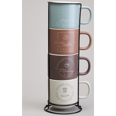 Набор кружек 4шт на метал.подставке 360мл LEFARD 756-473-1