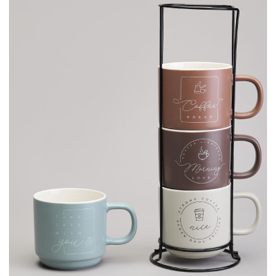 Набор кружек 4шт на метал.подставке 360мл LEFARD 756-473