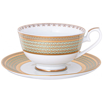 Чайный сервиз "ЗОЛОТАЯ СЕТКА" hа 6 пер. 14 пр. 1300/250/270 мл мятный (кор=1наб.) LEFARD 770-225-2