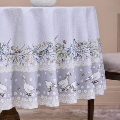 Скатерть круглая "ГУСИ ЛЕГАРД" диаметр=180 см., серый, 100% хлопок, твил, с пропиткой LEFARD 850-710-22-8