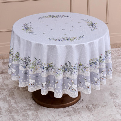 Скатерть круглая "ГУСИ ЛЕГАРД" диаметр=180 см., серый, 100% хлопок, твил, с пропиткой LEFARD 850-710-22-9