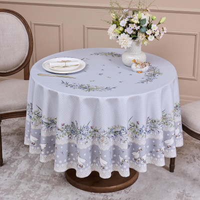 Скатерть круглая "ГУСИ ЛЕГАРД" диаметр=180 см., серый, 100% хлопок, твил, с пропиткой LEFARD 850-710-22-5