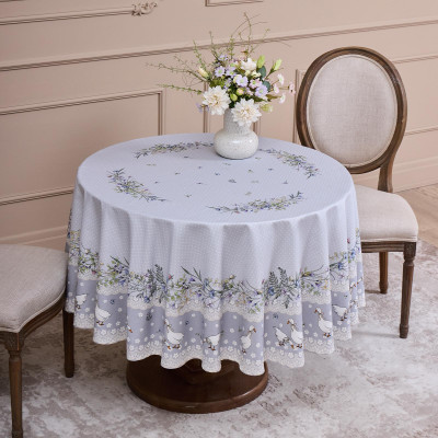 Скатерть круглая "ГУСИ ЛЕГАРД" диаметр=180 см., серый, 100% хлопок, твил, с пропиткой LEFARD 850-710-22-6