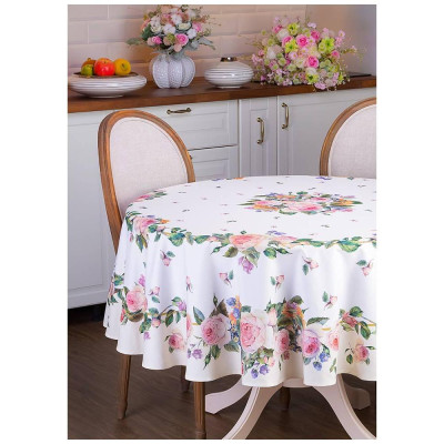 Скатерть круглая "ВИНТАЖ" d185см ,кремовый, 100% хлопок,твил пропитка LEFARD 850-714-23