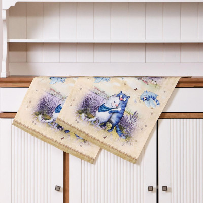 Набор полотенец из 2х шт " СИНИЕ КОТЫ. ЛАВАНДА" ,40х60см, 100% хлопок,твил, беж LEFARD 850-718-62-9