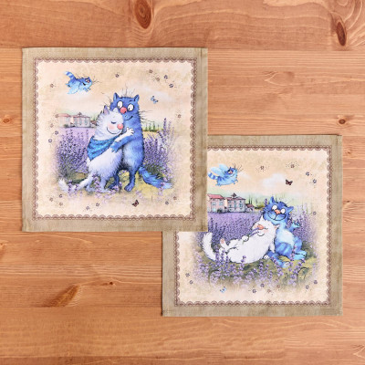Набор салфеток из 2-х шт " СИНИЕ КОТЫ. ЛАВАНДА" ,40х40см, 100% хлопок,твил, беж LEFARD 850-718-81
