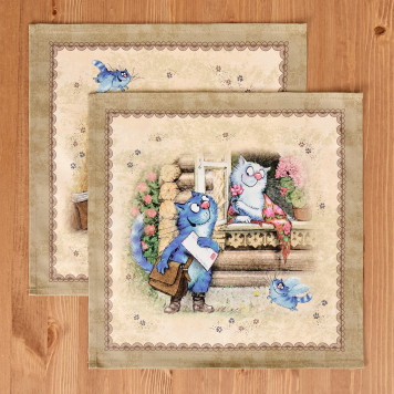 Набор салфеток из 2-х шт "СИНИЕ КОТЫ. ЛЮБОВЬ МОЯ",40х40см, 100% хлопок,твил, беж LEFARD 850-719-81