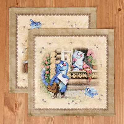 Набор салфеток из 2-х шт "СИНИЕ КОТЫ. ЛЮБОВЬ МОЯ",40х40см, 100% хлопок,твил, беж LEFARD 850-719-81