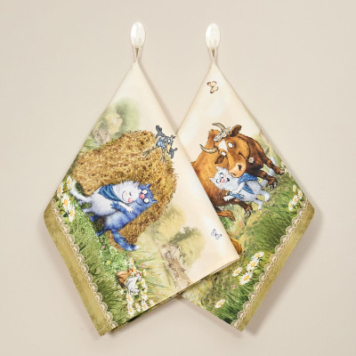 Набор полотенец 2 шт "СИНИЕ КОТЫ. ПРО ЛЮБОВЬ ",40х60 см, 100% хлопок,твил, беж LEFARD 850-720-62