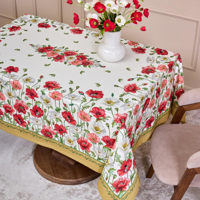 Скатерть "МАКИ" 140х180 ,кремовый, 100% хлопок с пропиткой,твил LEFARD 850-731-23-8