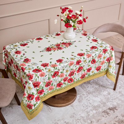 Скатерть "МАКИ" 140х180 ,кремовый, 100% хлопок с пропиткой,твил LEFARD 850-731-23-9