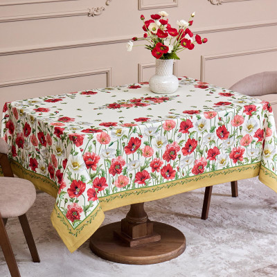 Скатерть "МАКИ" 140х180 ,кремовый, 100% хлопок с пропиткой,твил LEFARD 850-731-23-5