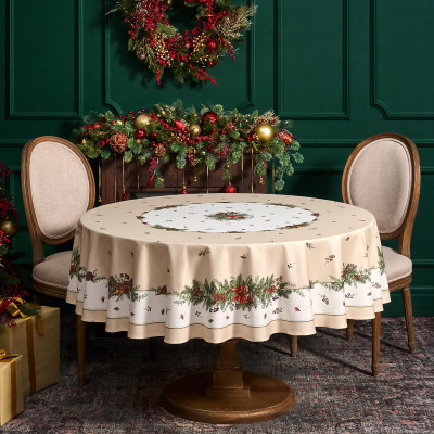 Скатерть круглая " CELEBRATION" 190см , бежевый, 100% хлопок, твил, горох пропитка LEFARD 850-734-22-10