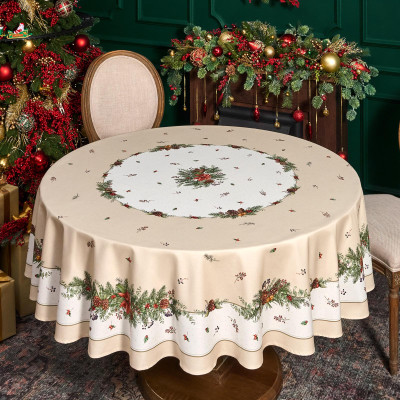 Скатерть круглая " CELEBRATION" 190см , бежевый, 100% хлопок, твил, горох пропитка LEFARD 850-734-22-11