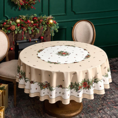 Скатерть круглая " CELEBRATION" 190см , бежевый, 100% хлопок, твил, горох пропитка LEFARD 850-734-22-12