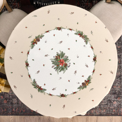 Скатерть круглая " CELEBRATION" 190см , бежевый, 100% хлопок, твил, горох пропитка LEFARD 850-734-22-13