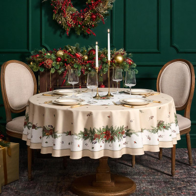 Скатерть круглая " CELEBRATION" 190см , бежевый, 100% хлопок, твил, горох пропитка LEFARD 850-734-22