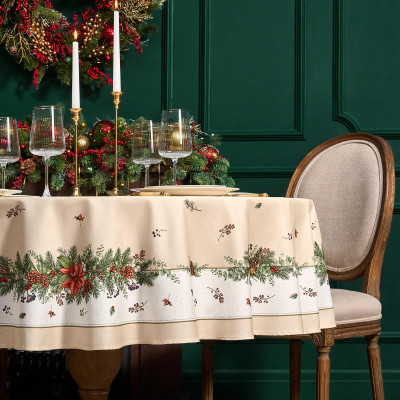 Скатерть круглая " CELEBRATION" 190см , бежевый, 100% хлопок, твил, горох пропитка LEFARD 850-734-22-4