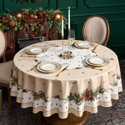 Скатерть круглая " CELEBRATION" 190см , бежевый, 100% хлопок, твил, горох пропитка LEFARD 850-734-22-6