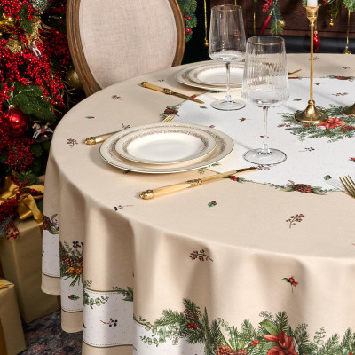 Скатерть круглая " CELEBRATION" 190см , бежевый, 100% хлопок, твил, горох пропитка LEFARD 850-734-22-7