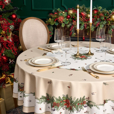 Скатерть круглая " CELEBRATION" 190см , бежевый, 100% хлопок, твил, горох пропитка LEFARD 850-734-22-8