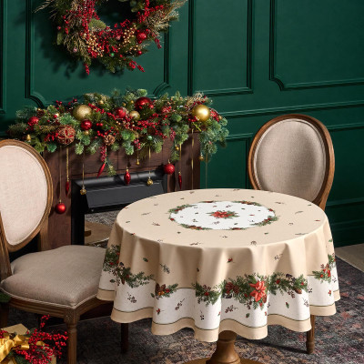 Скатерть круглая "CELEBRATION"150 см ,бежевый, 100% хлопок ,твил горох с пропиткой LEFARD 850-734-27-9