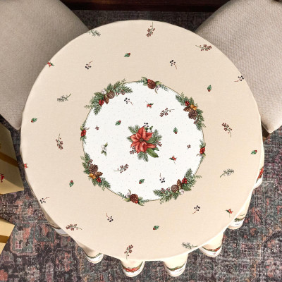 Скатерть круглая "CELEBRATION"150 см ,бежевый, 100% хлопок ,твил горох с пропиткой LEFARD 850-734-27-10