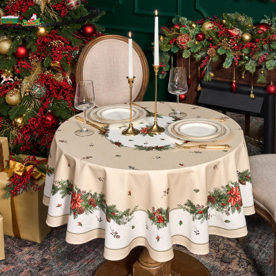 Скатерть круглая "CELEBRATION"150 см ,бежевый, 100% хлопок ,твил горох с пропиткой LEFARD 850-734-27-1