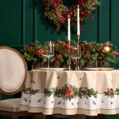 Скатерть круглая "CELEBRATION"150 см ,бежевый, 100% хлопок ,твил горох с пропиткой LEFARD 850-734-27-3