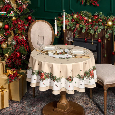 Скатерть круглая "CELEBRATION"150 см ,бежевый, 100% хлопок ,твил горох с пропиткой LEFARD 850-734-27-4