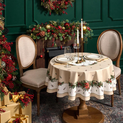 Скатерть круглая "CELEBRATION"150 см ,бежевый, 100% хлопок ,твил горох с пропиткой LEFARD 850-734-27-5