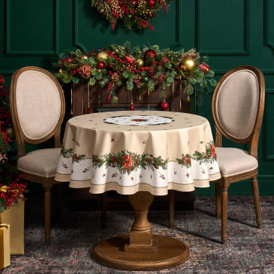 Скатерть круглая "CELEBRATION"150 см ,бежевый, 100% хлопок ,твил горох с пропиткой LEFARD 850-734-27-7