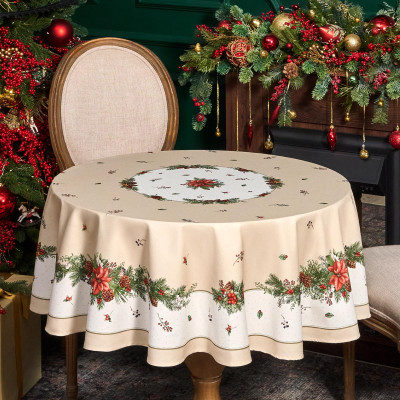 Скатерть круглая "CELEBRATION"150 см ,бежевый, 100% хлопок ,твил горох с пропиткой LEFARD 850-734-27-8