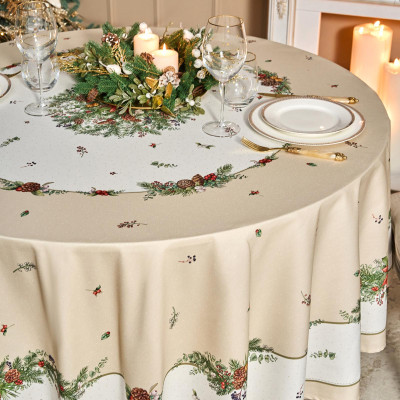 Скатерть круглая " CELEBRATION" 220см , бежевый, 100% хлопок, твил, пропитка LEFARD 850-734-28-9