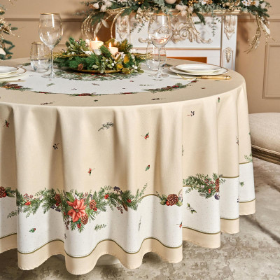 Скатерть круглая " CELEBRATION" 220см , бежевый, 100% хлопок, твил, пропитка LEFARD 850-734-28-11