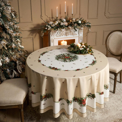 Скатерть круглая " CELEBRATION" 220см , бежевый, 100% хлопок, твил, пропитка LEFARD 850-734-28-3