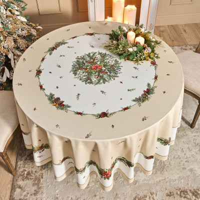 Скатерть круглая " CELEBRATION" 220см , бежевый, 100% хлопок, твил, пропитка LEFARD 850-734-28-5