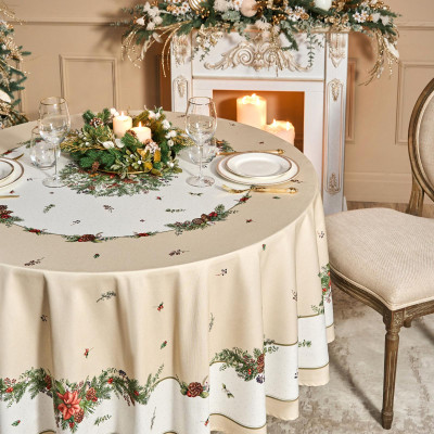 Скатерть круглая " CELEBRATION" 220см , бежевый, 100% хлопок, твил, пропитка LEFARD 850-734-28-6