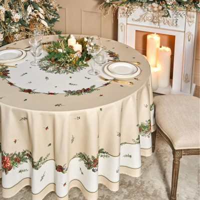 Скатерть круглая " CELEBRATION" 220см , бежевый, 100% хлопок, твил, пропитка LEFARD 850-734-28-7