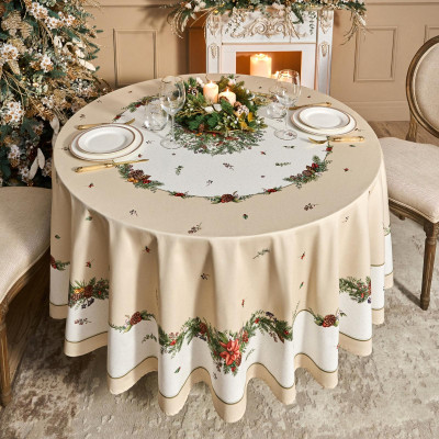 Скатерть круглая " CELEBRATION" 220см , бежевый, 100% хлопок, твил, пропитка LEFARD 850-734-28-8