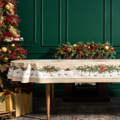 Скатерть овальная " CELEBRATION" 140х300см ,бежевый, 100% хлопок,твил, пропитка LEFARD 850-734-42-10