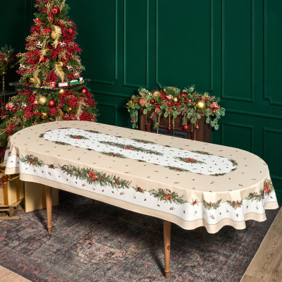 Скатерть овальная " CELEBRATION" 140х300см ,бежевый, 100% хлопок,твил, пропитка LEFARD 850-734-42-11