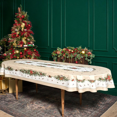 Скатерть овальная " CELEBRATION" 140х300см ,бежевый, 100% хлопок,твил, пропитка LEFARD 850-734-42-12