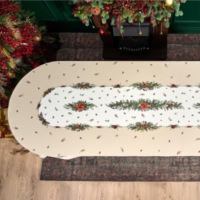 Скатерть овальная " CELEBRATION" 140х300см ,бежевый, 100% хлопок,твил, пропитка LEFARD 850-734-42-13