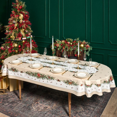 Скатерть овальная " CELEBRATION" 140х300см ,бежевый, 100% хлопок,твил, пропитка LEFARD 850-734-42-3