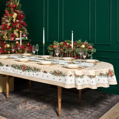 Скатерть овальная " CELEBRATION" 140х300см ,бежевый, 100% хлопок,твил, пропитка LEFARD 850-734-42