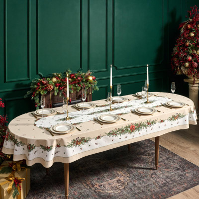 Скатерть овальная " CELEBRATION" 140х300см ,бежевый, 100% хлопок,твил, пропитка LEFARD 850-734-42-4