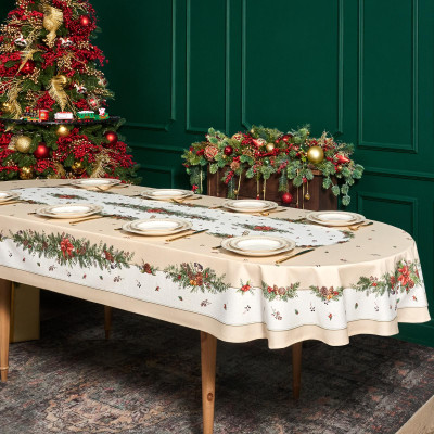 Скатерть овальная " CELEBRATION" 140х300см ,бежевый, 100% хлопок,твил, пропитка LEFARD 850-734-42-8