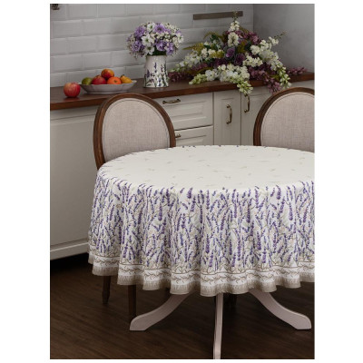 Скатерть круглая "ДУША ПРОВАНСА" 190см ,белый, 100% хлопок, твил, с пропиткой LEFARD 850-735-25