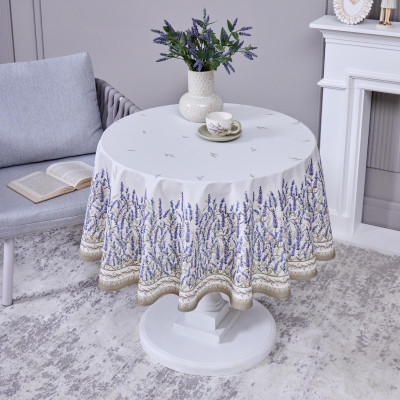Скатерть круглая "ДУША ПРОВАНСА" 150 см , 100% хлопок, белый, твил, пропитка LEFARD 850-735-27-8